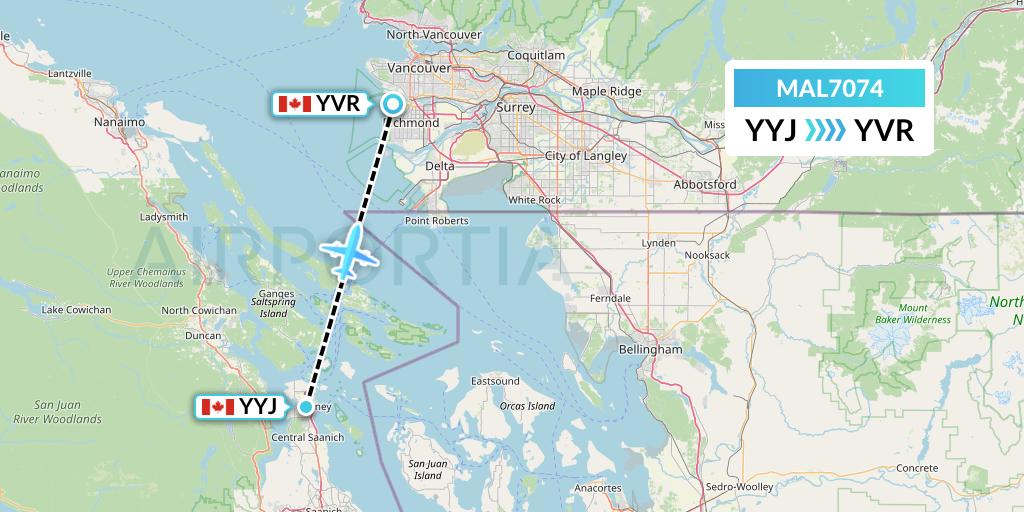 MAL7074 Morningstar Air Express Flight Map: Victoria to Vancouver