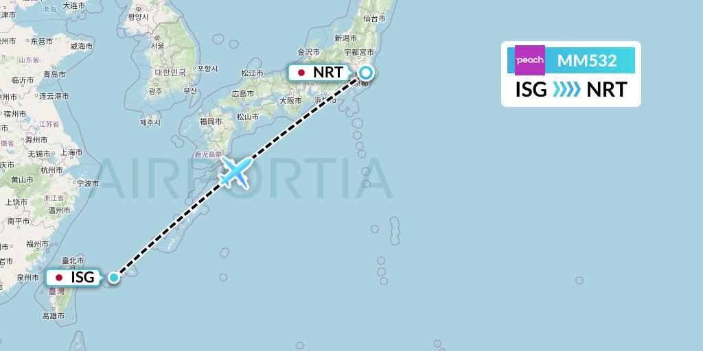 MM532 Peach Aviation Flight Map: Ishigaki to Tokyo