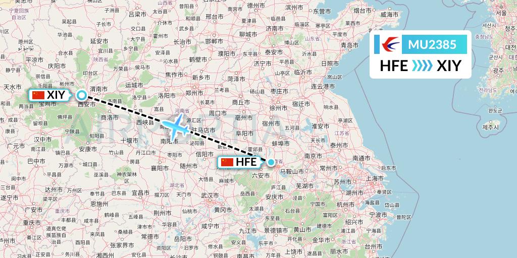 MU2385 China Eastern Airlines Flight Map: Hefei to Xi'an