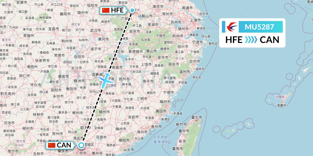 MU5287 China Eastern Airlines Flight Map: Hefei to Guangzhou