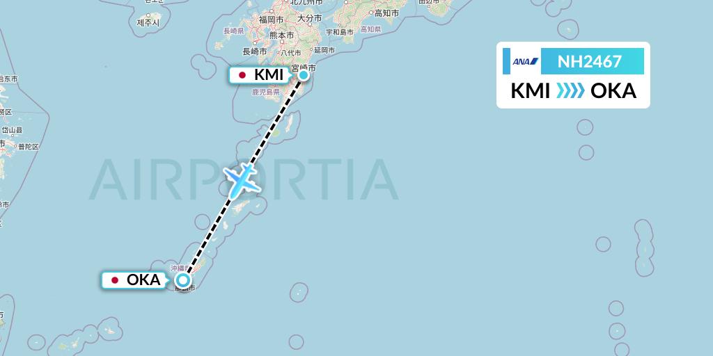 NH2467 All Nippon Airways Flight Map: Miyazaki to Naha