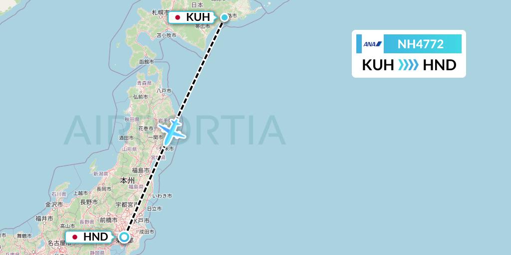 NH4772 All Nippon Airways Flight Map: Kushiro to Tokyo
