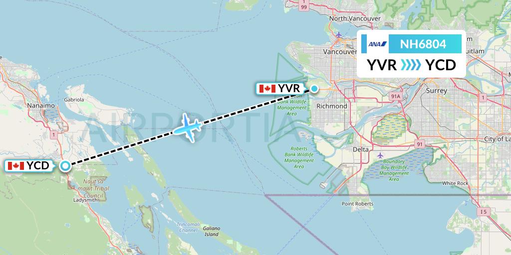 NH6804 All Nippon Airways Flight Map: Vancouver to Nanaimo