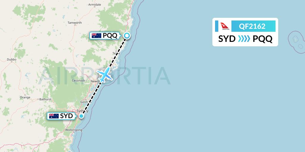 QF2162 Qantas Flight Map: Sydney to Port Macquarie