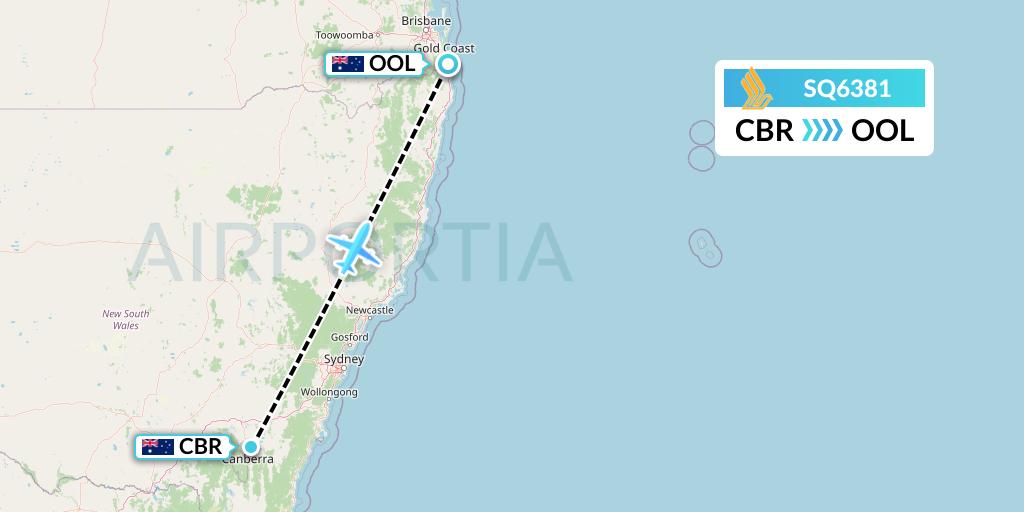SQ6381 Singapore Airlines Flight Map: Canberra to Gold Coast