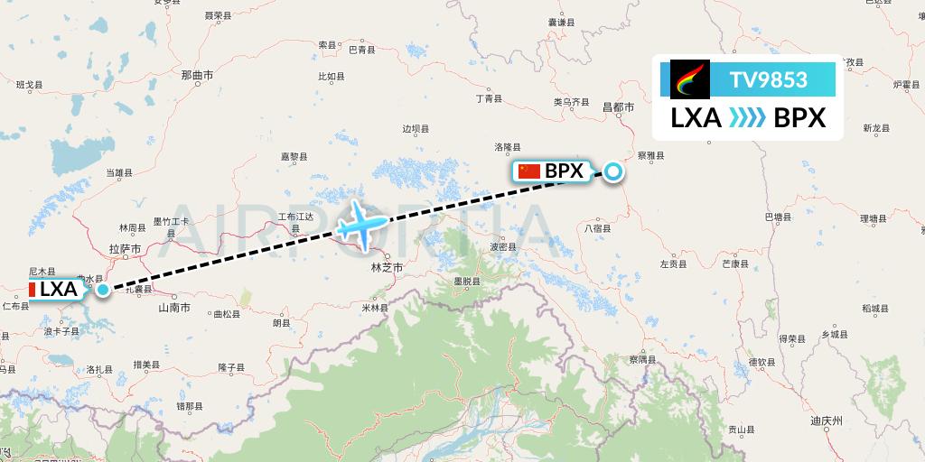 TV9853 Tibet Airlines Flight Map: Lhasa to Bangda