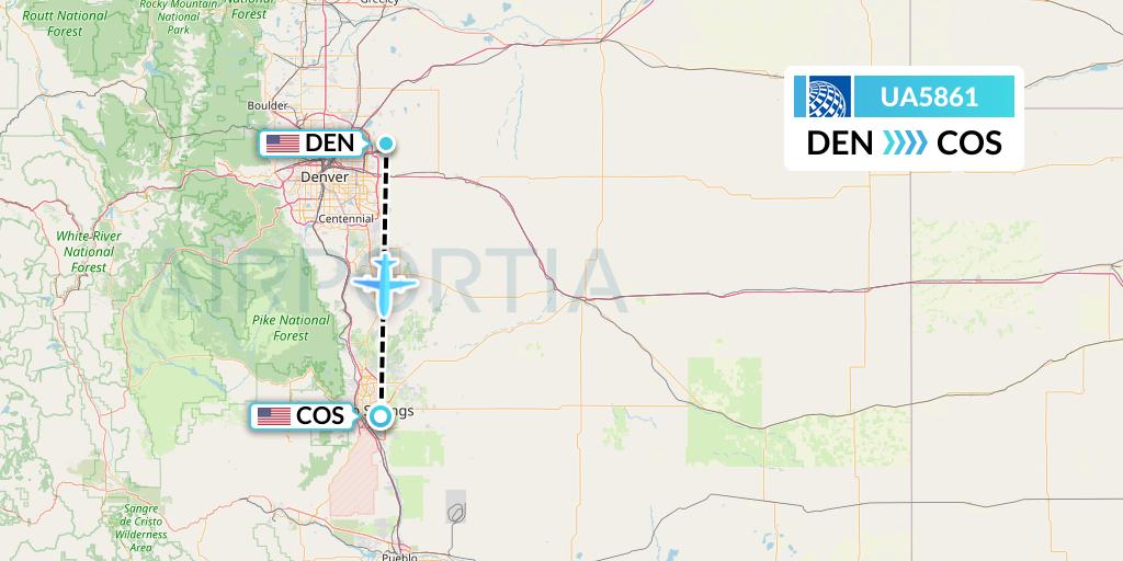 UA5861 United Airlines Flight Map: Denver to Colorado Springs