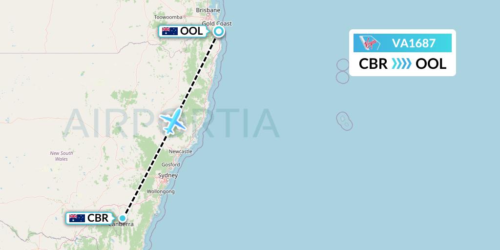 VA1687 Virgin Australia Flight Map: Canberra to Gold Coast