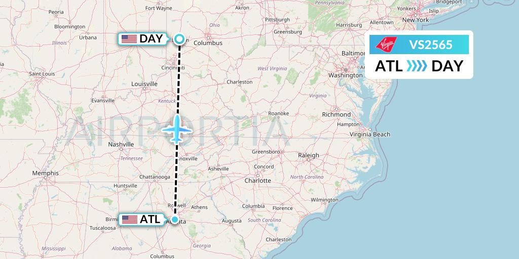 VS2565 Virgin Atlantic Airways Flight Map: Atlanta to Dayton