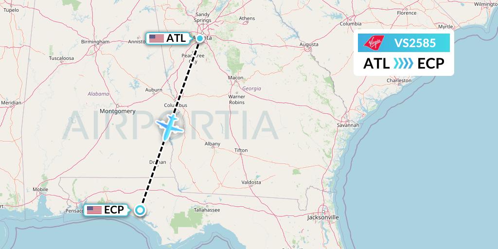 VS2585 Virgin Atlantic Airways Flight Map: Atlanta to Panama City