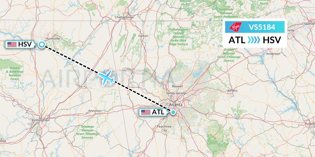 VS5184 Virgin Atlantic Airways Flight Map: Atlanta to Huntsville