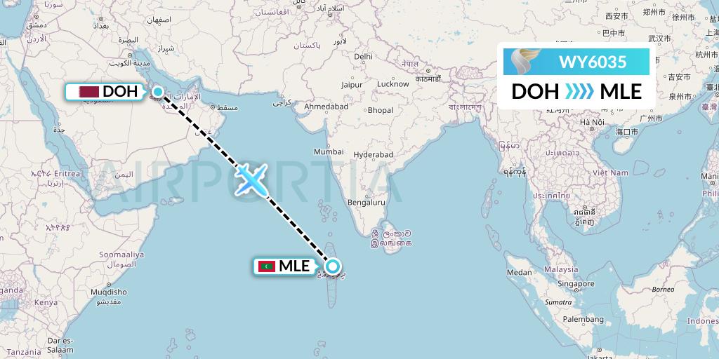 WY6035 Oman Air Flight Map: Doha to Male