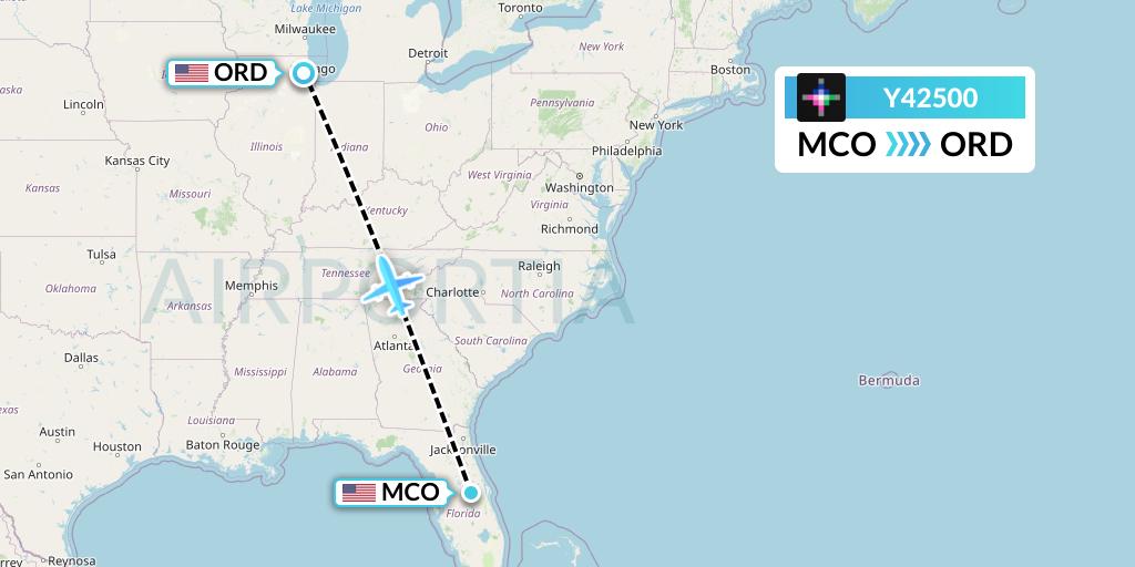 Y42500 Volaris Flight Map: Orlando to Chicago