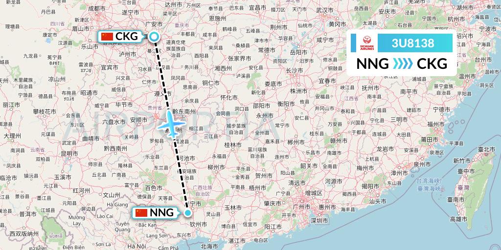 3U8138 Sichuan Airlines Flight Map: Nanning to Chongqing