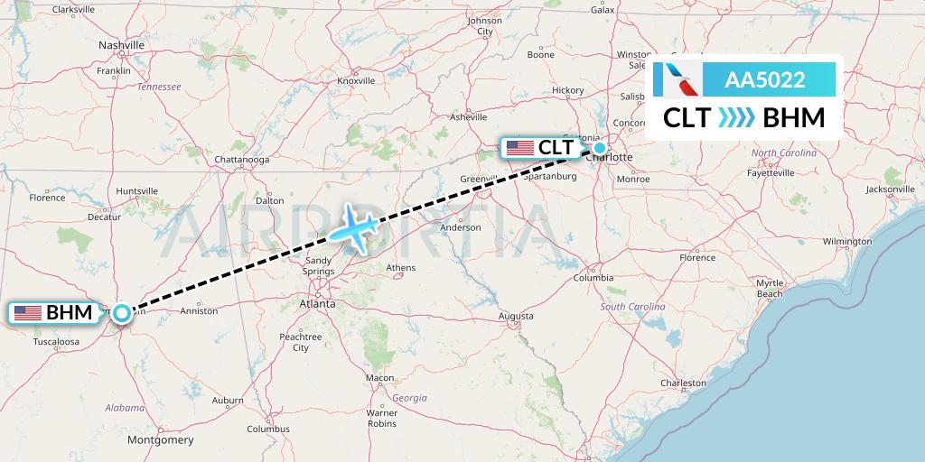 AA5022 American Airlines Flight Map: Charlotte to Birmingham