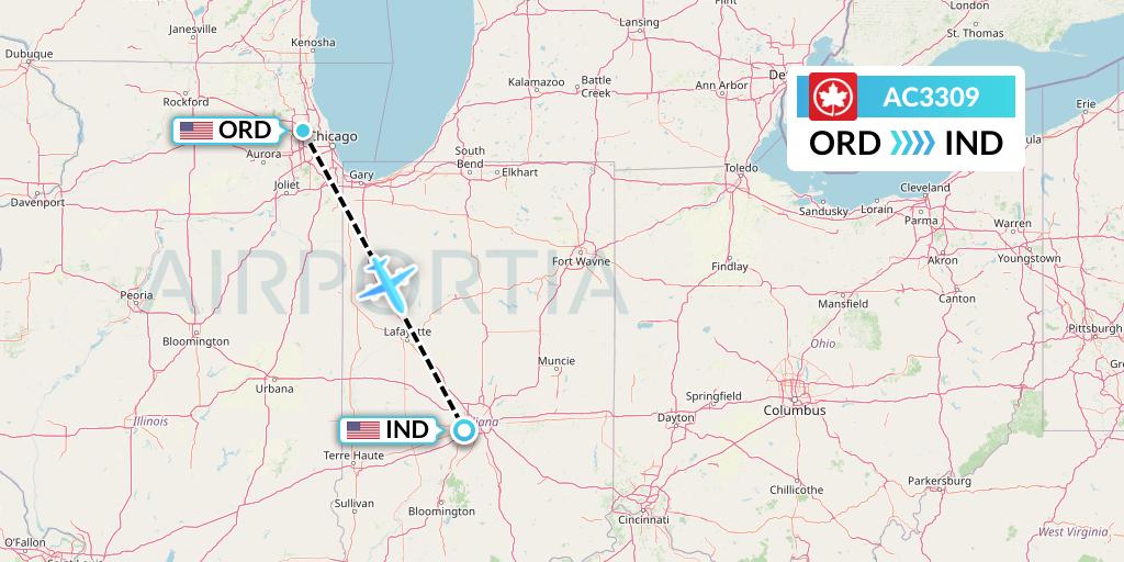 AC3309 Air Canada Flight Map: Chicago to Indianapolis