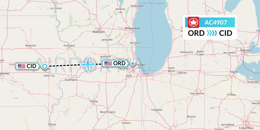 AC4907 Air Canada Flight Map: Chicago to Cedar Rapids