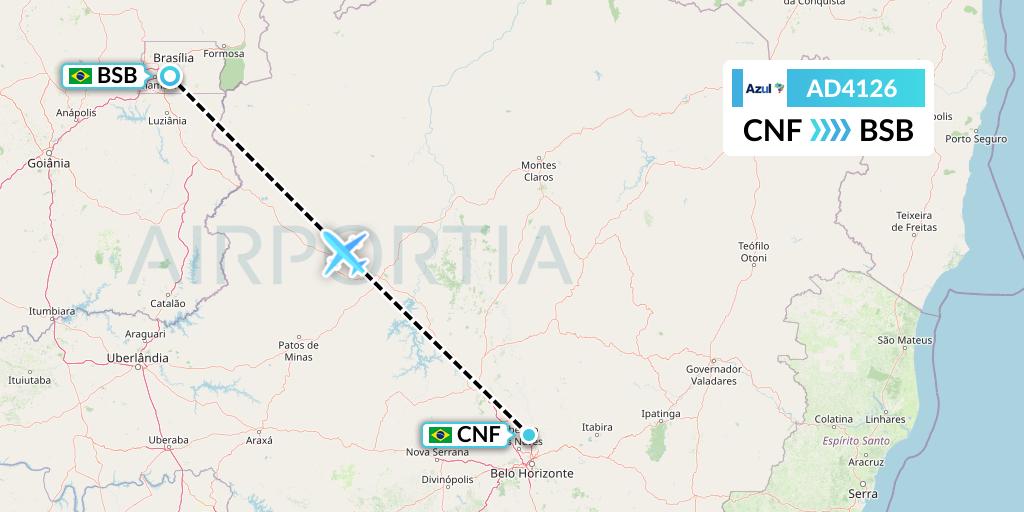 AD4126 Azul Brazilian Airlines Flight Map: Belo Horizonte to Brasilia