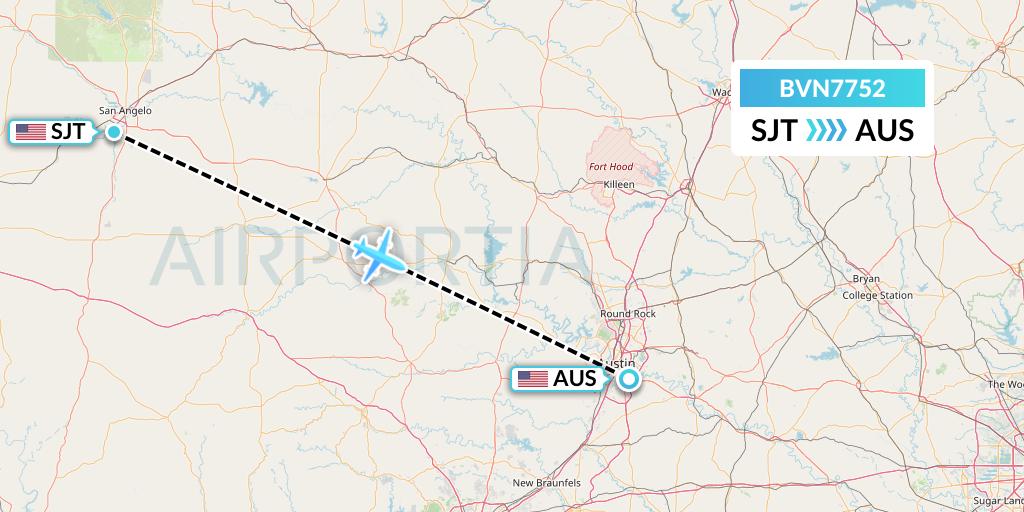 BVN7752 Baron Aviation Services Flight Map: San Angelo to Austin