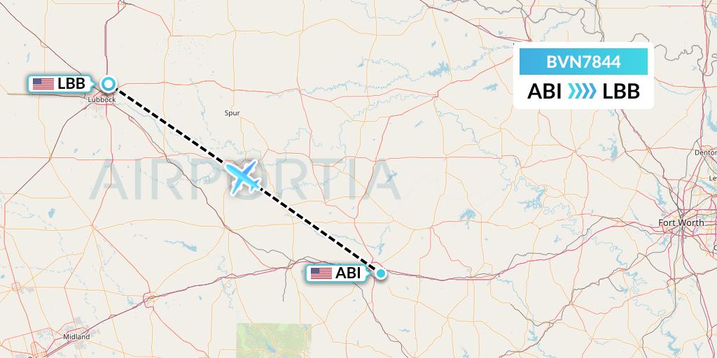 BVN7844 Baron Aviation Services Flight Map: Abilene to Lubbock