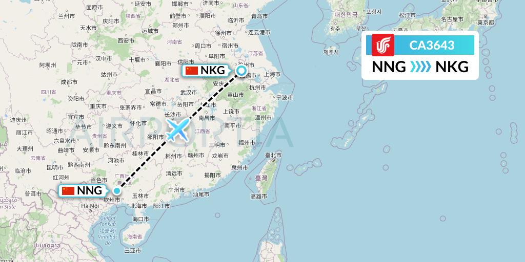 CA3643 Air China Flight Map: Nanning to Nanjing