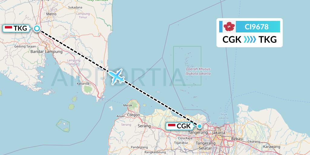 CI9678 China Airlines Flight Map: Jakarta to Bandar Lampung