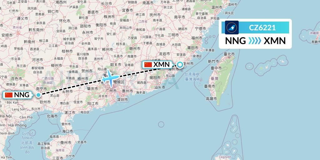 CZ6221 China Southern Airlines Flight Map: Nanning to Xiamen