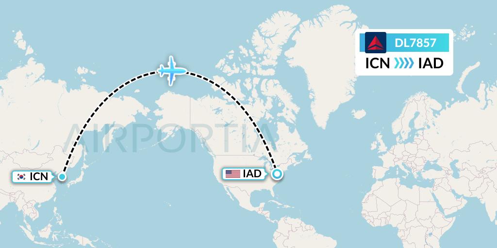 DL7857 Delta Air Lines Flight Map: Seoul to Washington
