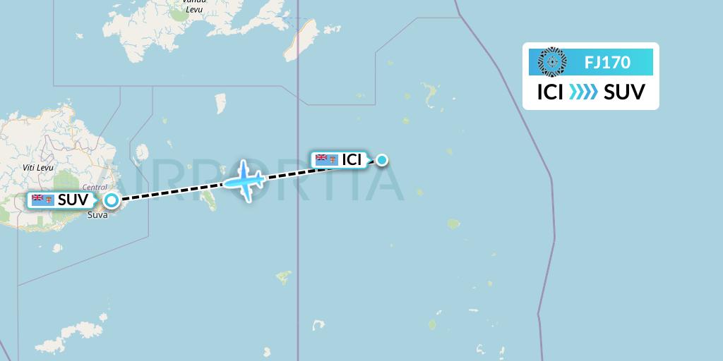 FJ170 Fiji Airways Flight Map: Cicia to Suva