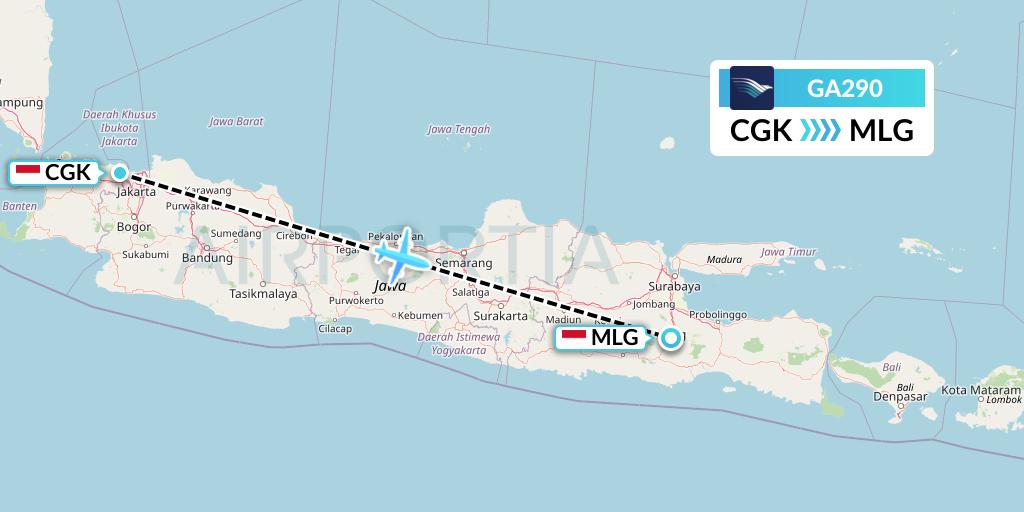 GA290 Garuda Indonesia Flight Map: Jakarta to Malang