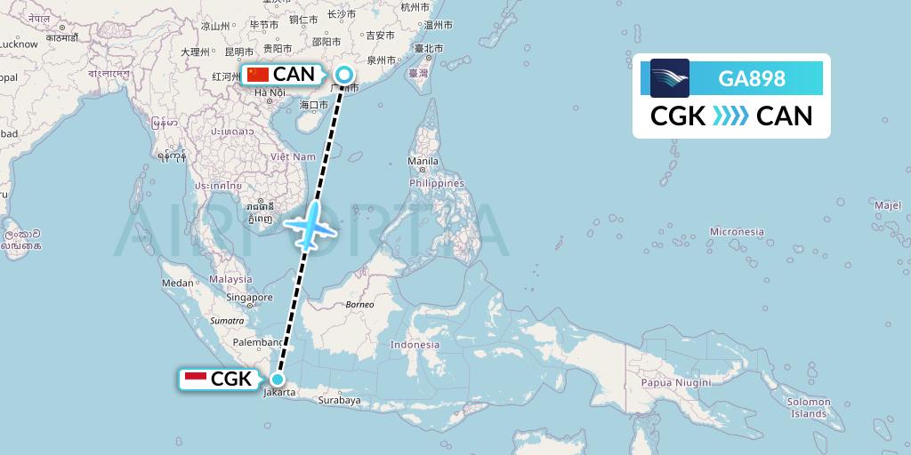 GA898 Garuda Indonesia Flight Map: Jakarta to Guangzhou
