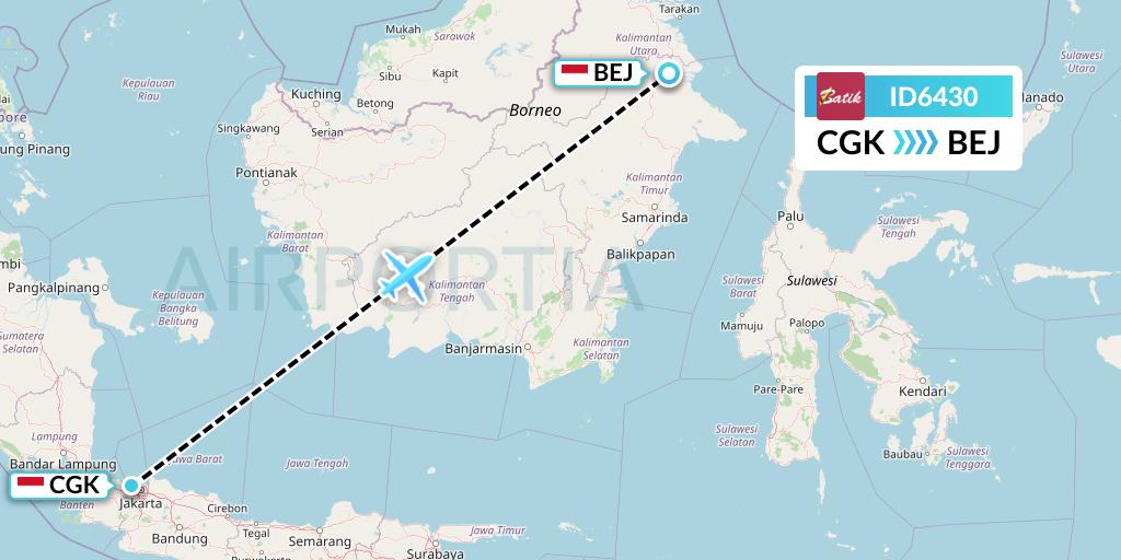 ID6430 Batik Air Flight Map: Jakarta to Kalimarau