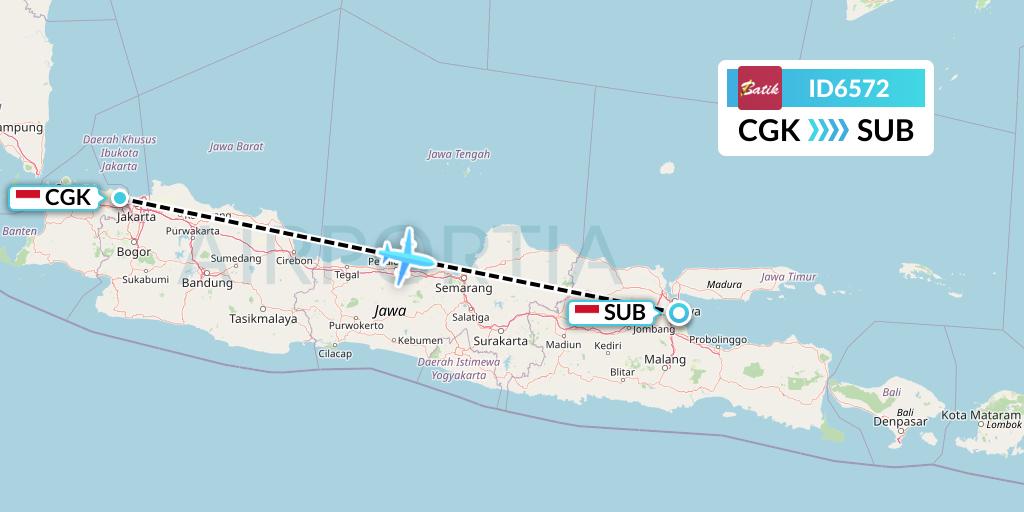 ID6572 Batik Air Flight Map: Jakarta to Surabaya