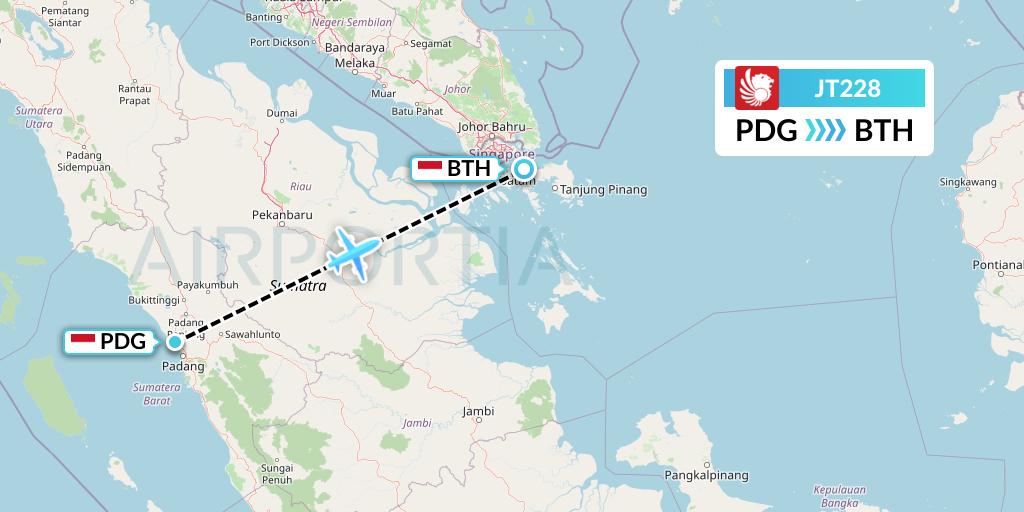 JT228 Lion Airlines Flight Map: Padang to Batam