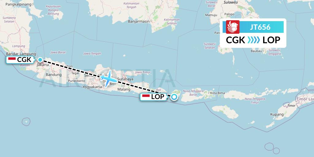 JT656 Lion Airlines Flight Map: Jakarta to Lombok
