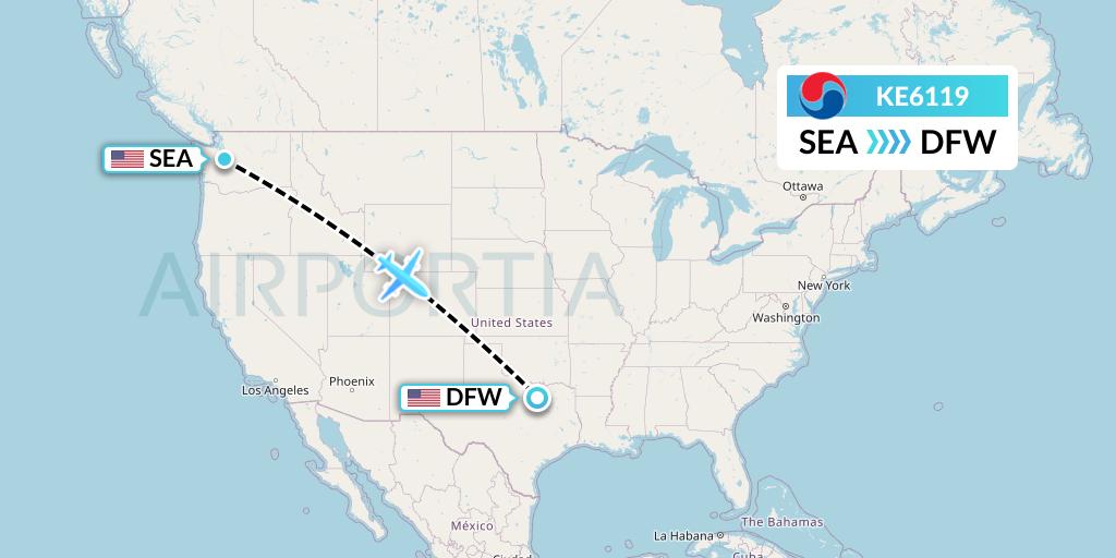 KE6119 Korean Air Flight Map: Seattle to Dallas