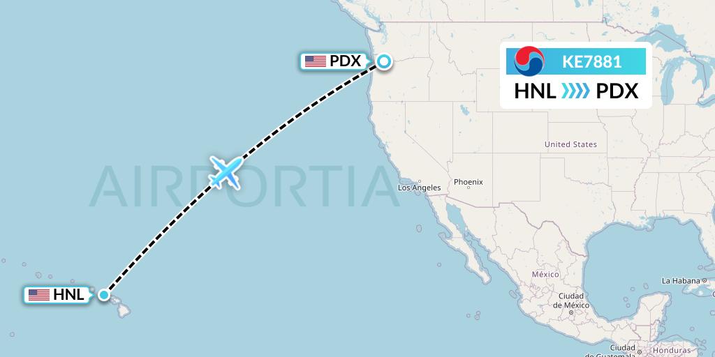 KE7881 Korean Air Flight Map: Honolulu to Portland