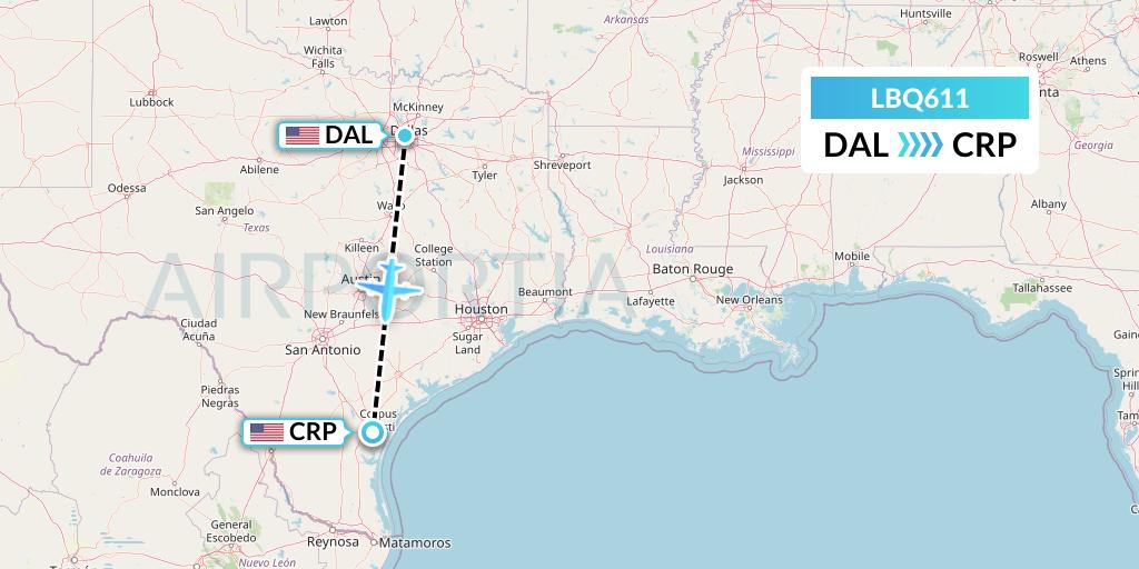 LBQ611 Quest Diagnostics Flight Map: Dallas to Corpus Christi