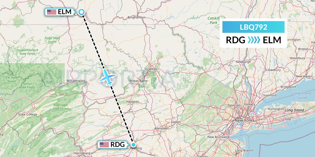 LBQ792 Quest Diagnostics Flight Map: Reading to Elmira