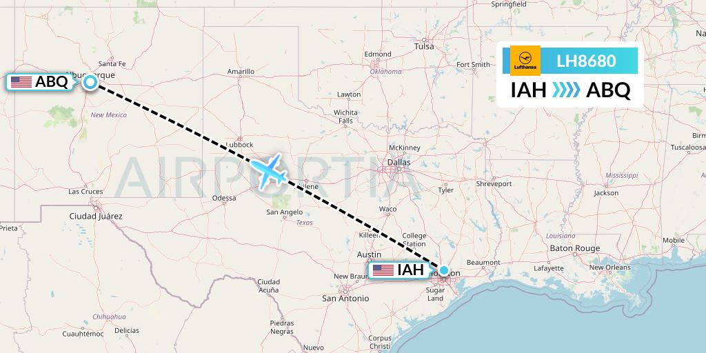 LH8680 Lufthansa Flight Map: Houston to Albuquerque