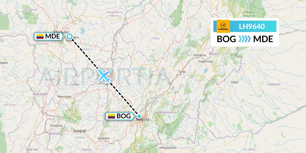 LH9640 Lufthansa Flight Map: Bogota to Medellin