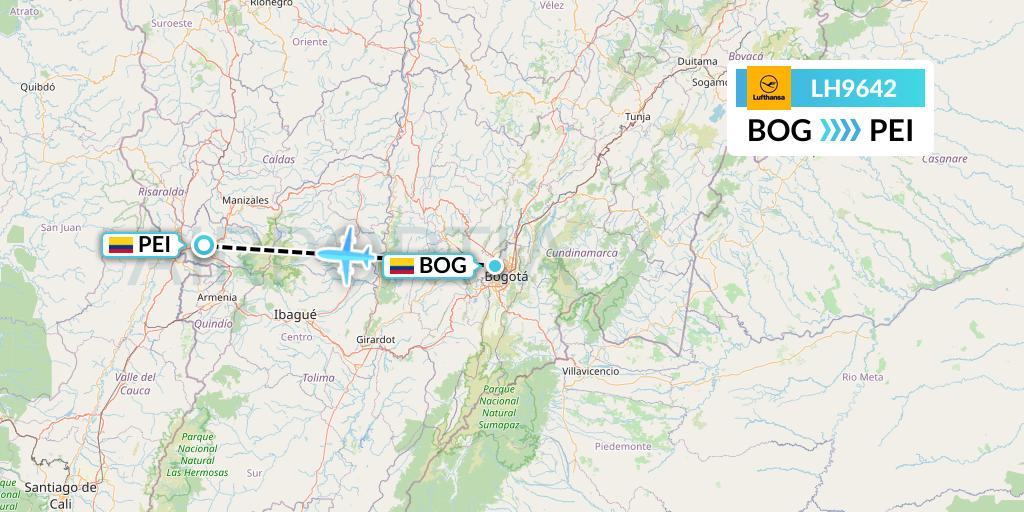 LH9642 Lufthansa Flight Map: Bogota to Pereira