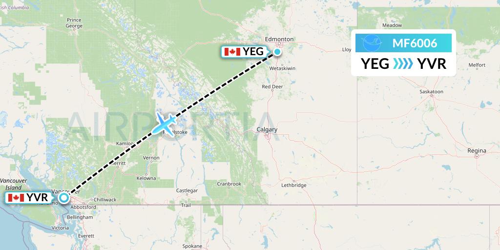 MF6006 Xiamen Airlines Flight Map: Edmonton to Vancouver