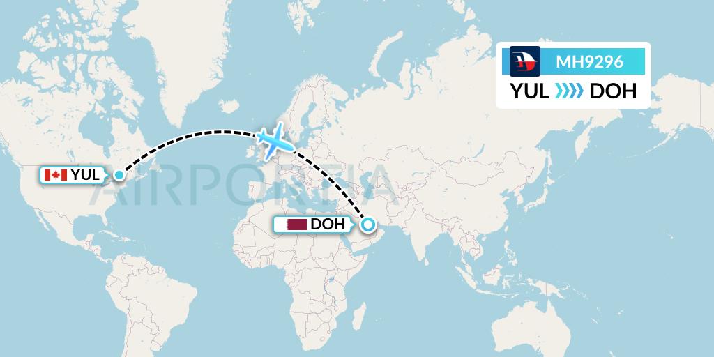 MH9296 Malaysia Airlines Flight Map: Montreal to Doha