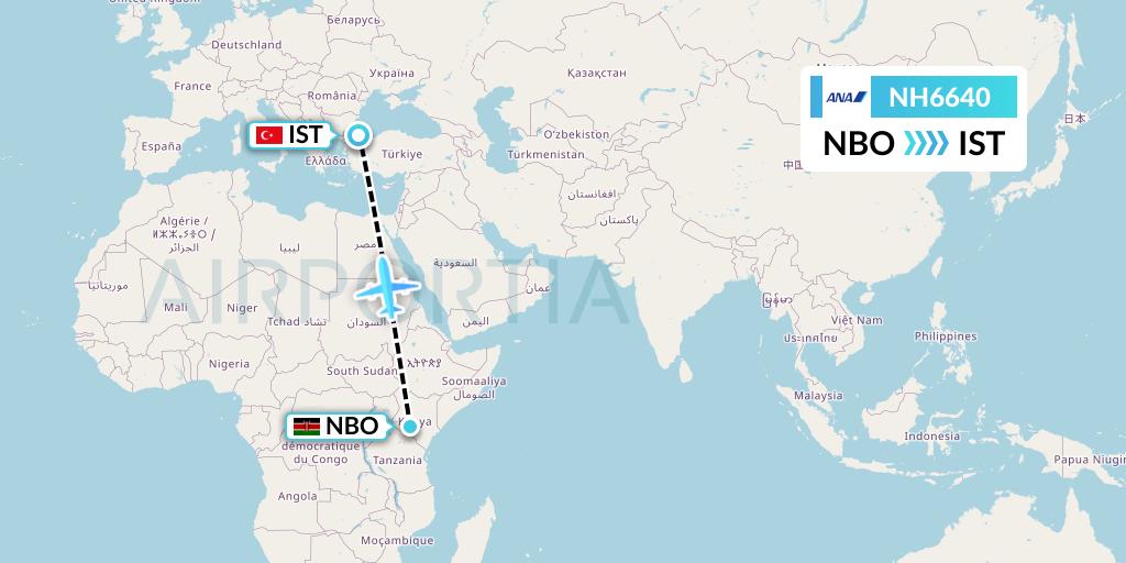 NH6640 All Nippon Airways Flight Map: Nairobi to Istanbul