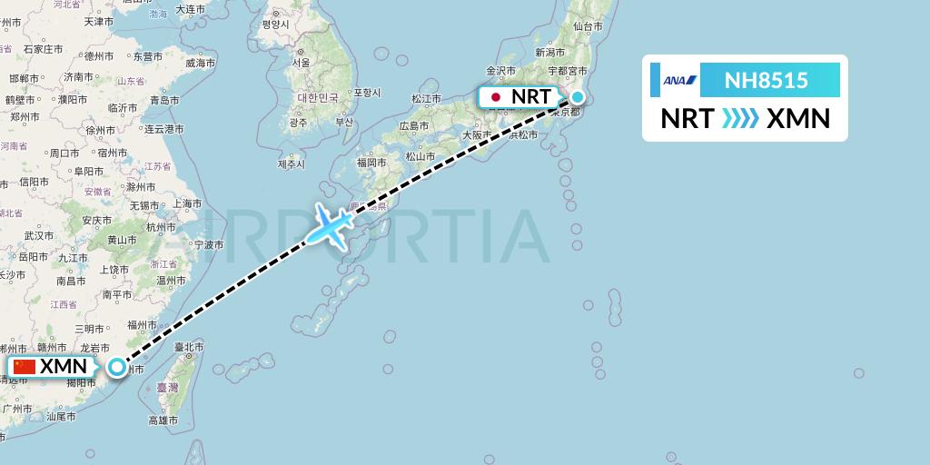 NH8515 All Nippon Airways Flight Map: Tokyo to Xiamen