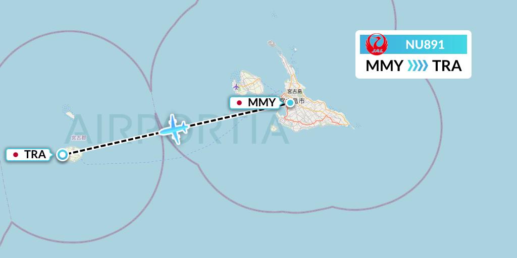 NU891 Japan Transocean Air Flight Map: Miyako to Tarama