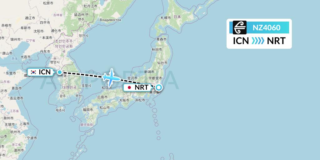 NZ4060 Air New Zealand Flight Map: Seoul to Tokyo