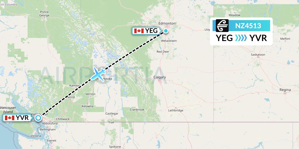 NZ4513 Air New Zealand Flight Map: Edmonton to Vancouver