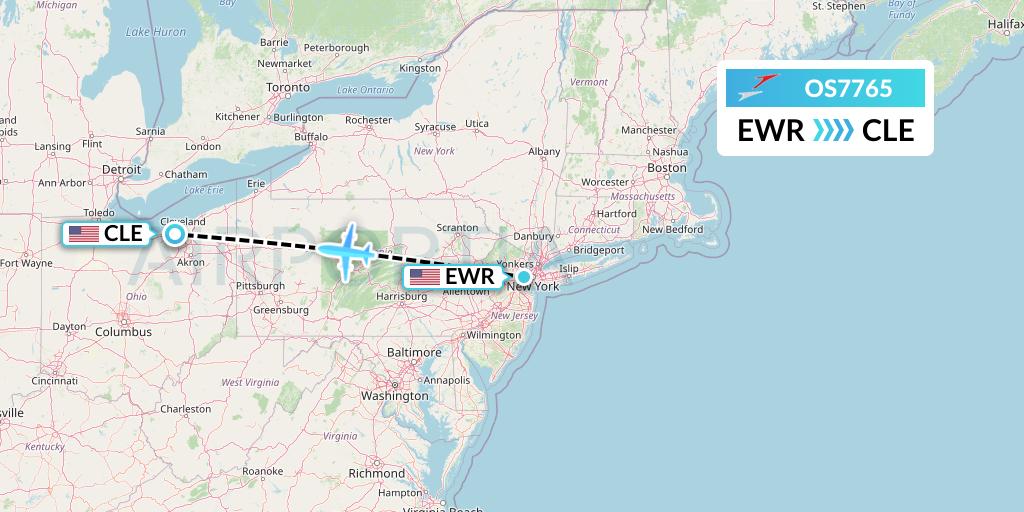 OS7765 Austrian Airlines Flight Map: New York to Cleveland